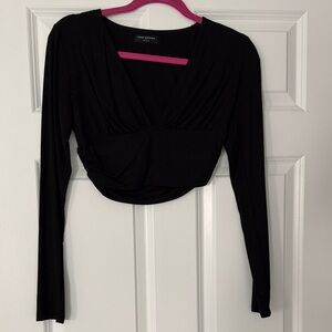 naked wardrobe Black Long-Sleeve Cropped Wrap Top